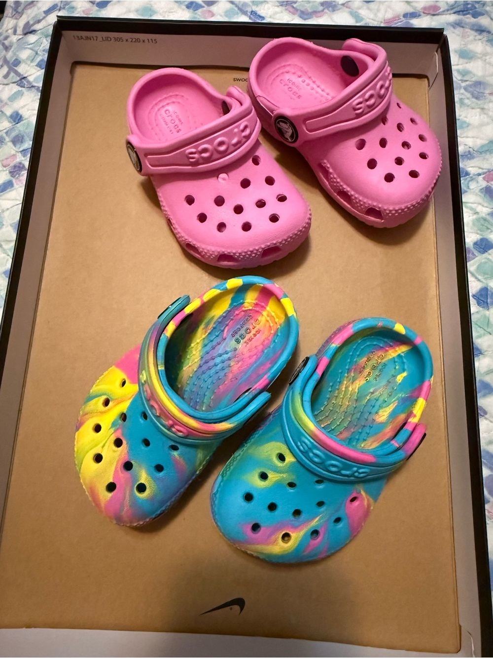 2 pairs of Toddler Crocs size 4c tie-dye and pink bundle